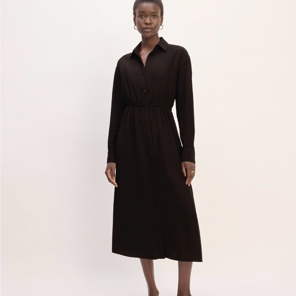 NWT Everlane The Mini‎ Jacquard Stripe Shirt Dress Black Womens